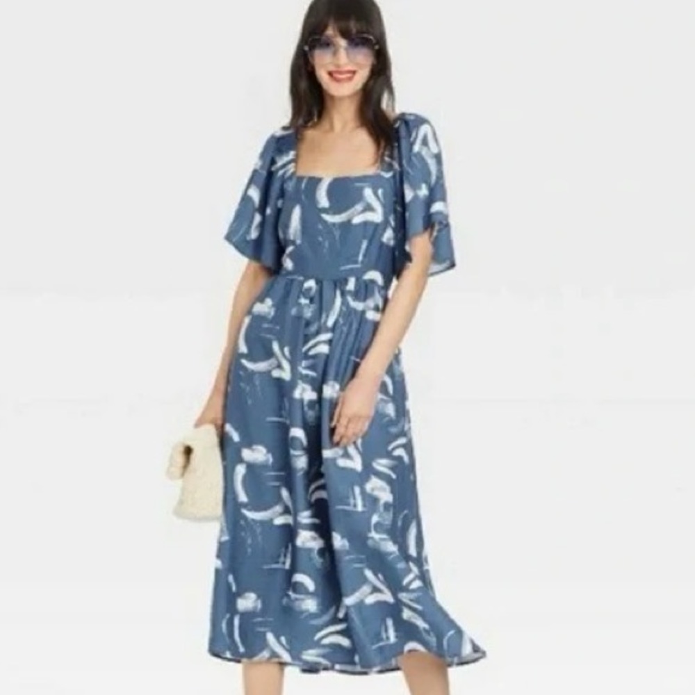 a new day Blue and White Printed Midi Dress